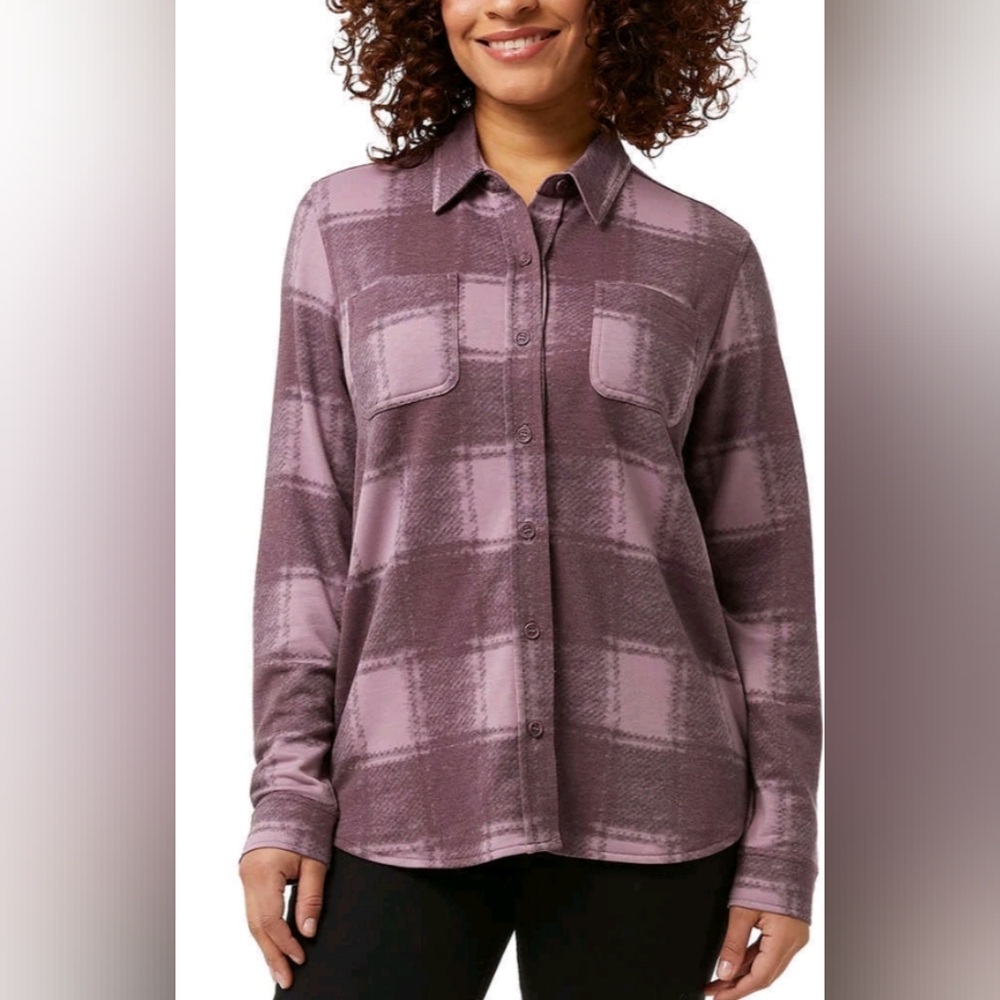 32 Degrees Lined Winter Dark Academia soft cozy warm Purple Plaid button up Med